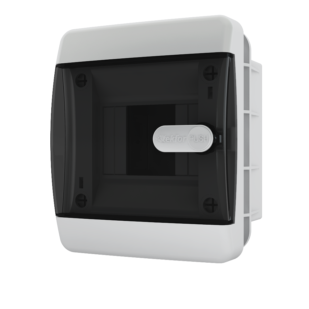 Tekfor: Щиток пластиковый встраиваемый 4 мод. IP41, прозрачная черная дверца (типа ЩРВ-П-4)