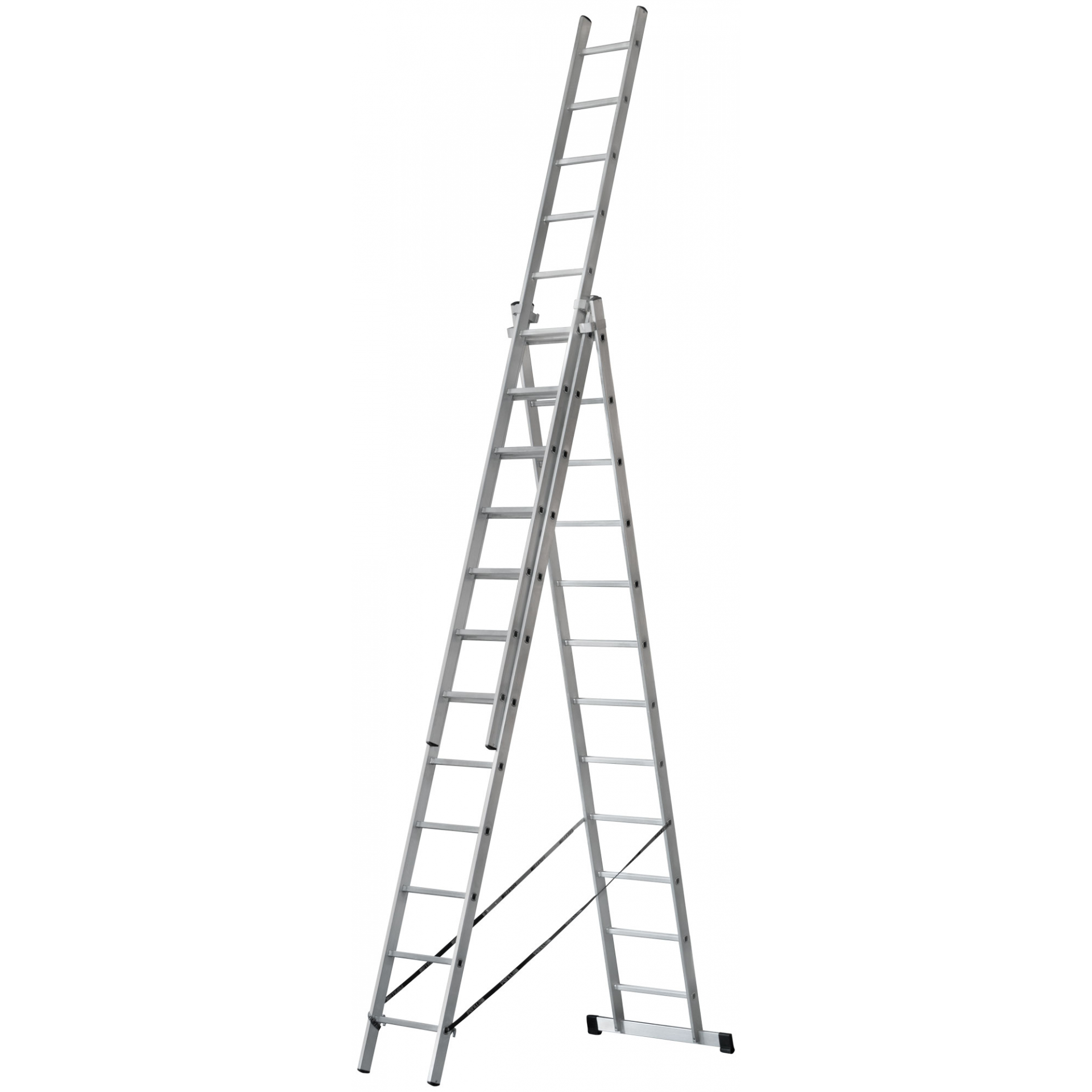 Лестница трехсекционная алюминиевая усиленная, 3 х 12 ступеней, H=343/594/841 см, вес 17,83 кг