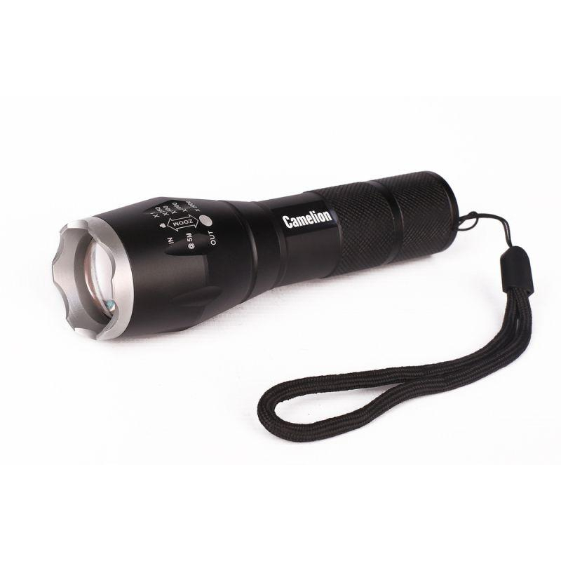Фонарь Camelion черный, LED XML-T6, ZOOM, 5 режимов, алюминий