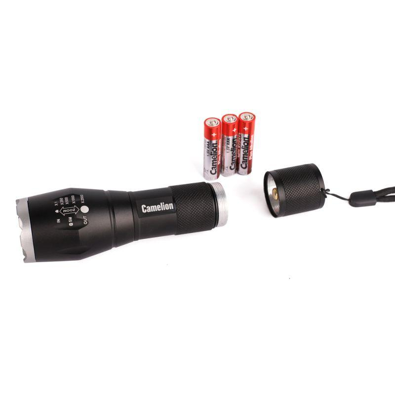 Фонарь Camelion черный, LED XML-T6, ZOOM, 5 режимов, алюминий