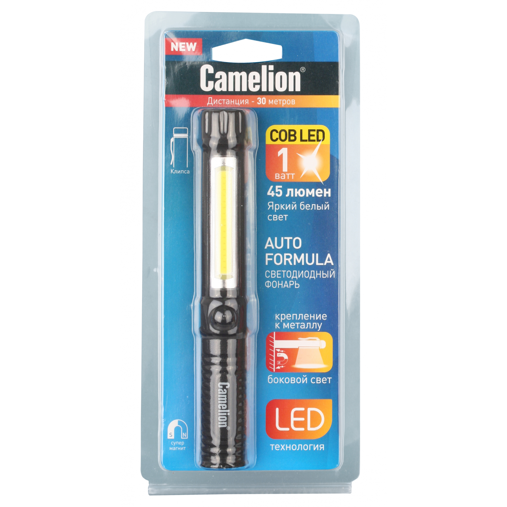 Сamelion LED51521 (фонарь-ручка, COB LED+1W LED, 3XR03, пластик, магнит, клипса, блистер)