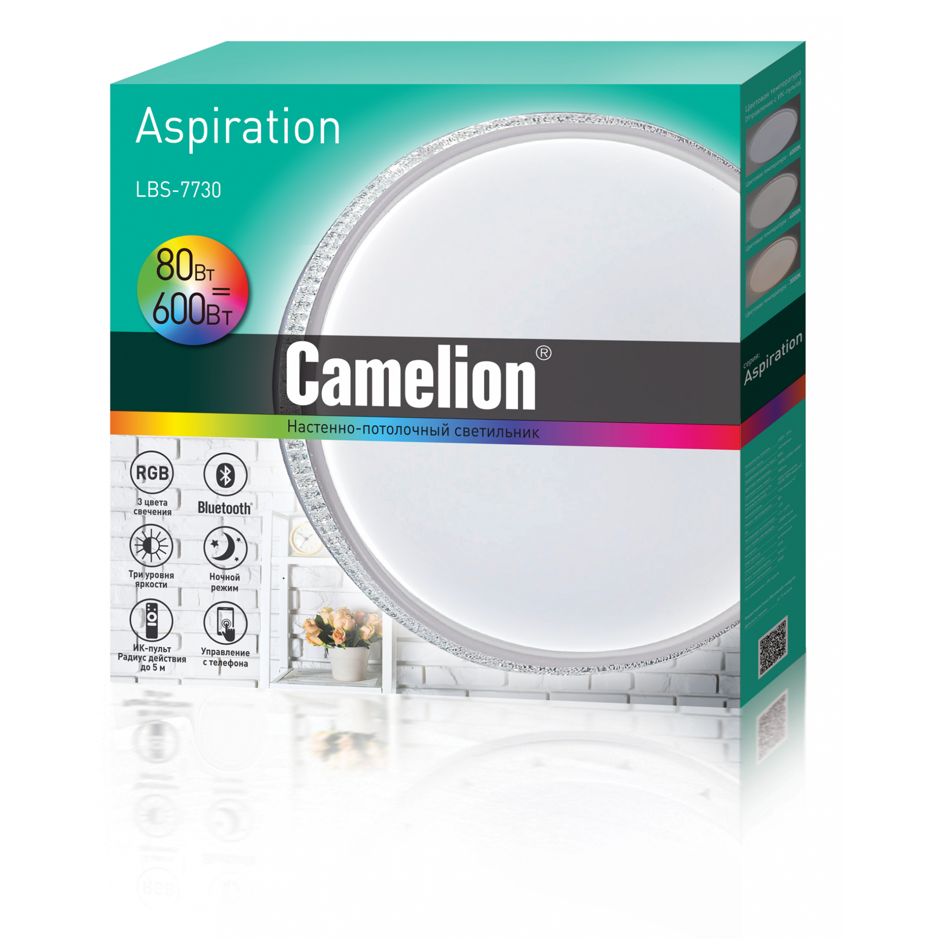 Camelion LBS-7730 (Управл. LED св-к,80 Вт.,3000-6000К, RGB, 7800лм, пульт)