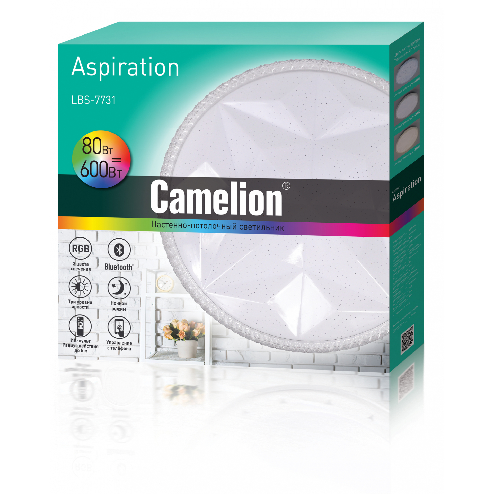 Camelion LBS-7731 (Управл. LED св-к,80 Вт.,3000-6000К, RGB, 7800лм, пульт)