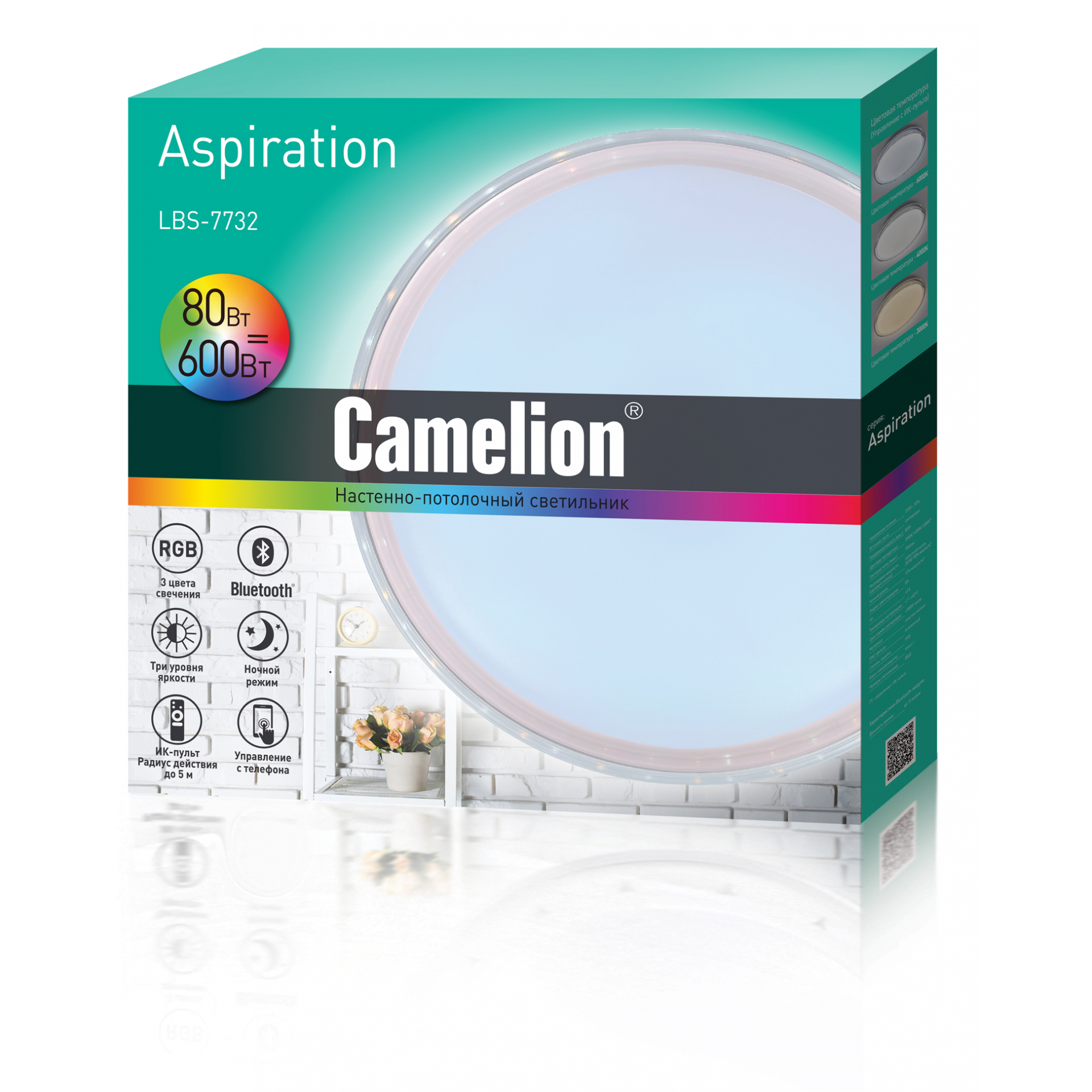 Camelion LBS-7732 (Управл. LED св-к,80 Вт.,3000-6000К, RGB, 7800лм, пульт)