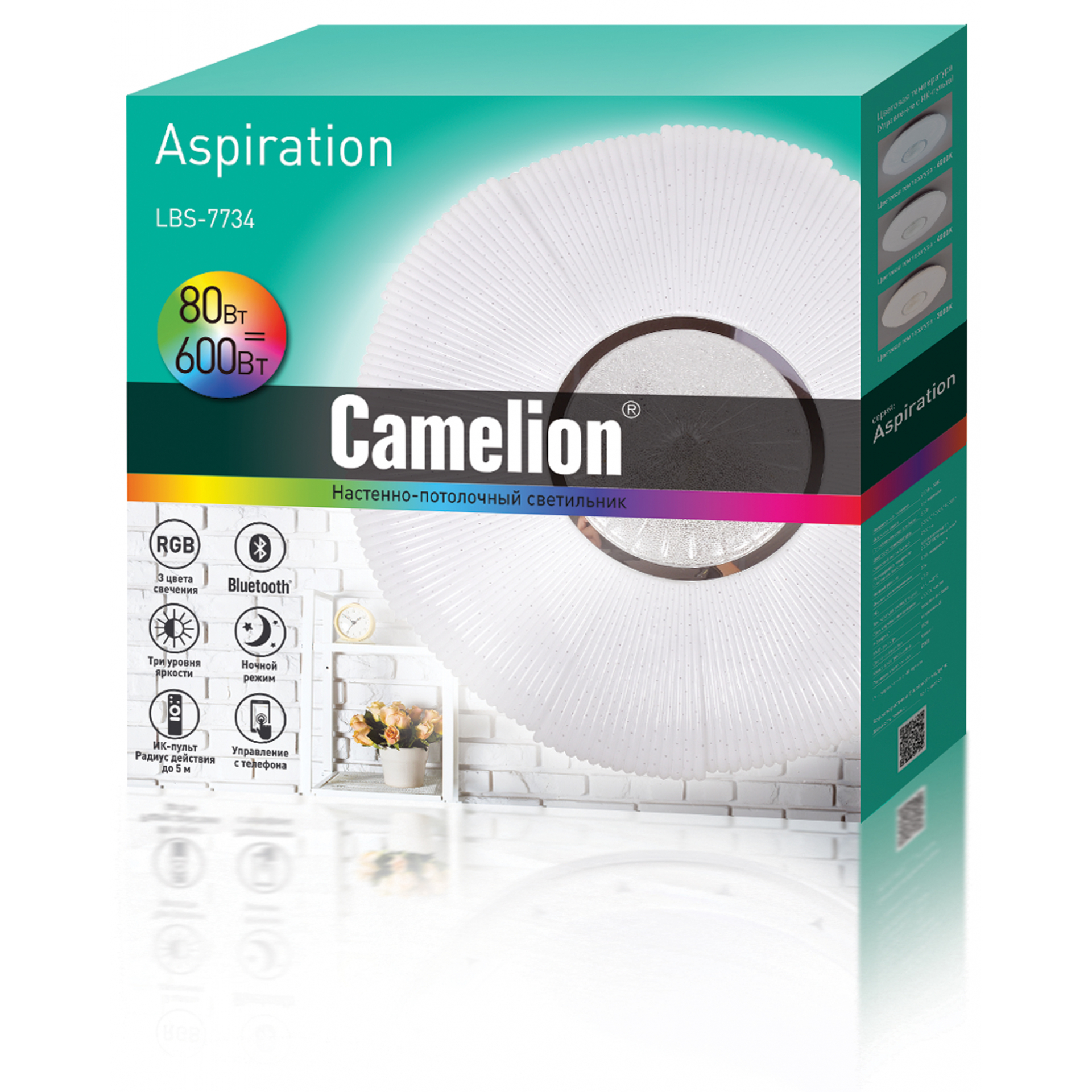 Camelion LBS-7734 (Управл. LED св-к,80 Вт.,3000-6000К, RGB, 7800лм, пульт)