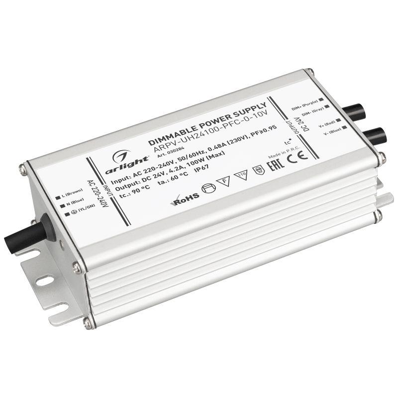 Блок питания ARPV-UH24100-PFC-0-10V (24V, 4.2A, 100W) (ARL, IP67 Металл, 7 лет) (030284)