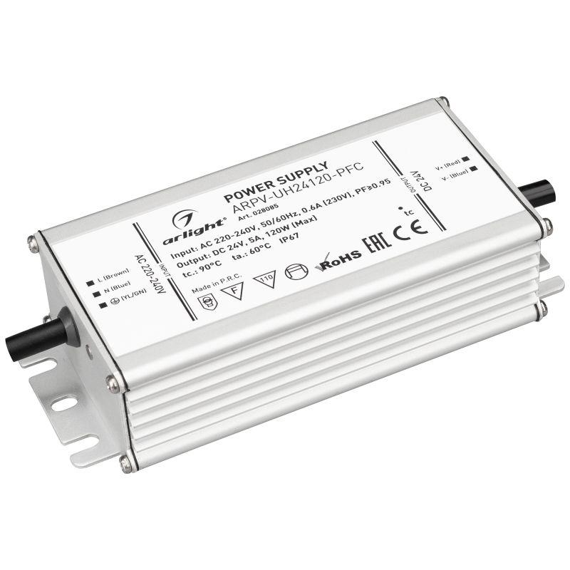 Блок питания ARPV-UH24120-PFC (24V, 5.0A, 120W) (ARL, IP67 Металл, 7 лет) (028085)