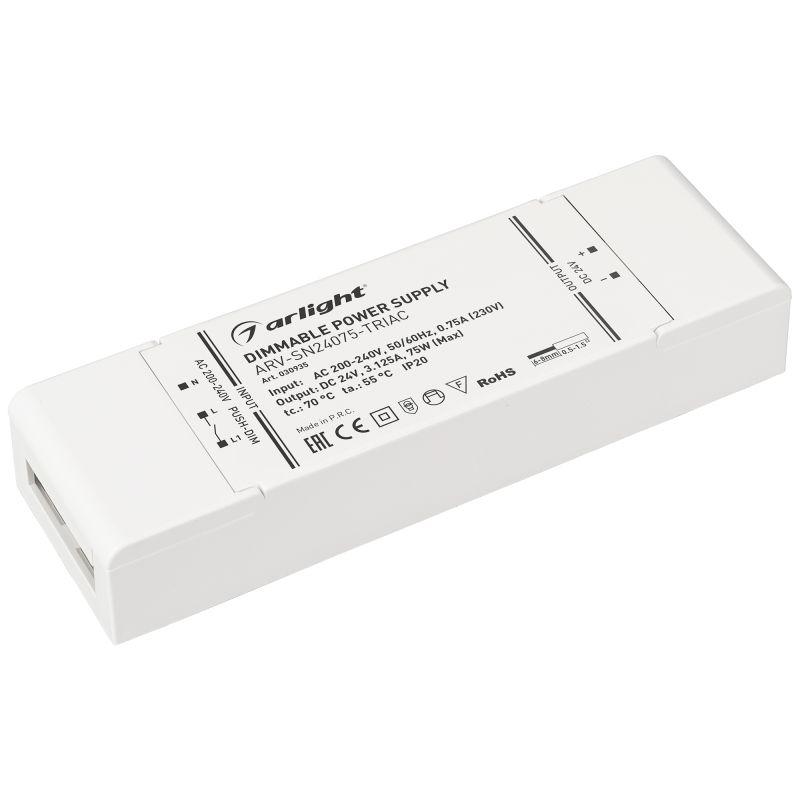 Блок питания ARV-SN24075-TRIAC (24V, 3.125A, 75W) (ARL, IP20 Пластик, 3 года) (030935)