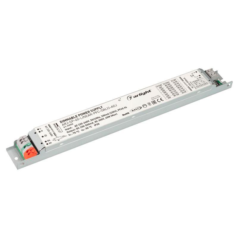 Блок питания ARJ-SP-60-LINEAR-PFC-DALI2-ADJ (60W, 80-300V, 0.2-0.5A) (Arlight, IP20 Металл, 5 лет) (035535)