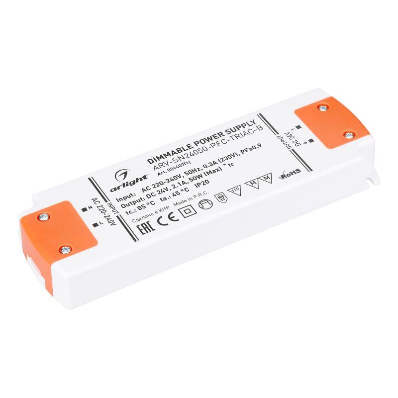 Блок питания ARV-SN24050-PFC-TRIAC-B (24V, 2.1A, 50W) (ARL, IP20 Пластик, 3 года) (026407(1))