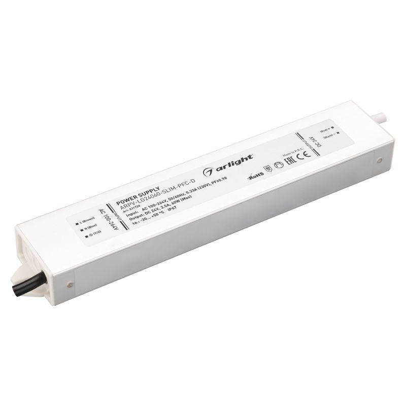 Блок питания ARPV-LG24060-SLIM-PFC-D (24V, 2.5A, 60W) (Arlight, IP67 Металл, 5 лет) (031720)