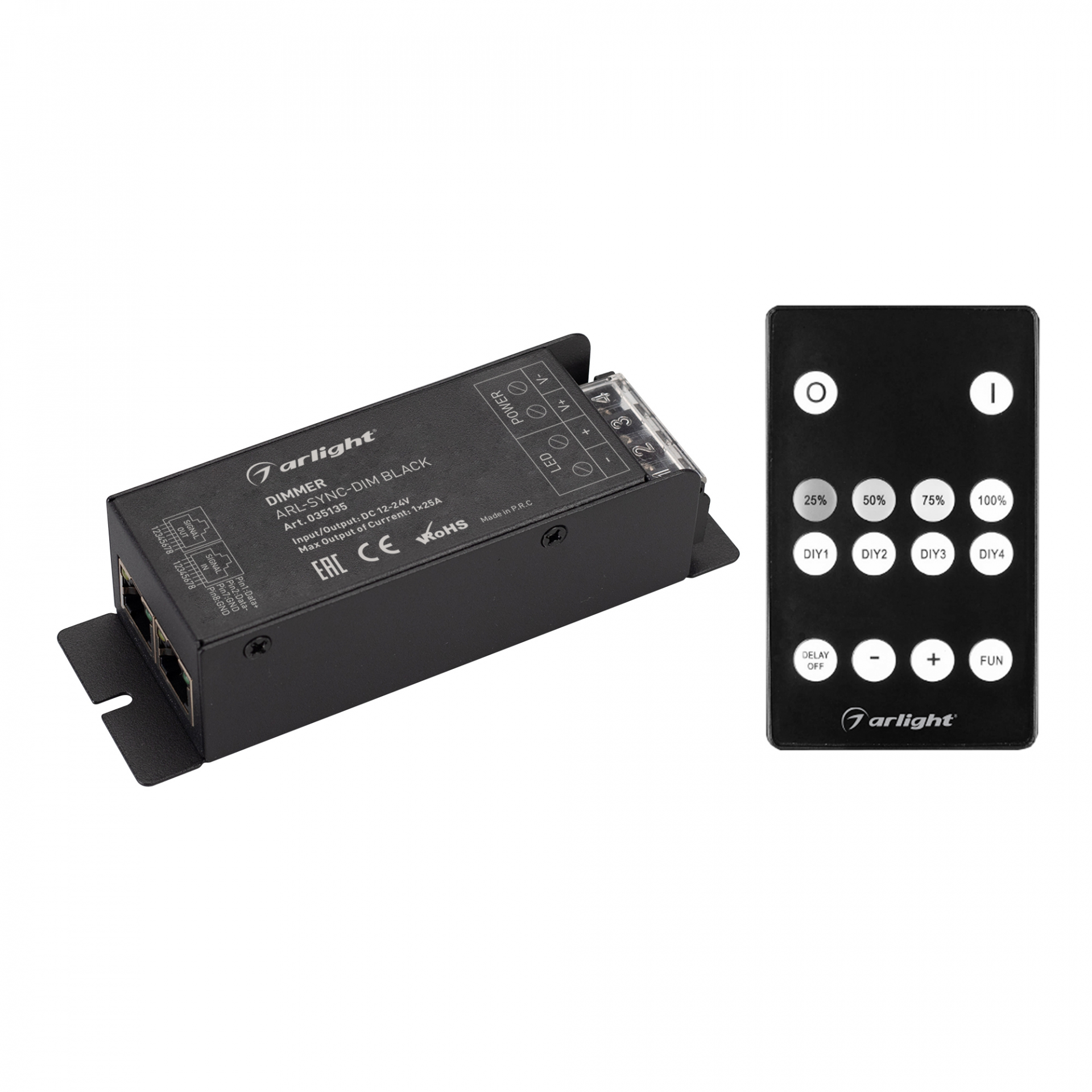 Диммер ARL-SYNC-DIM Black (12-24V, 1x25A, ПДУ 14кн, RF, RJ45) (Arlight, IP20 Металл, 3 года) (035135)