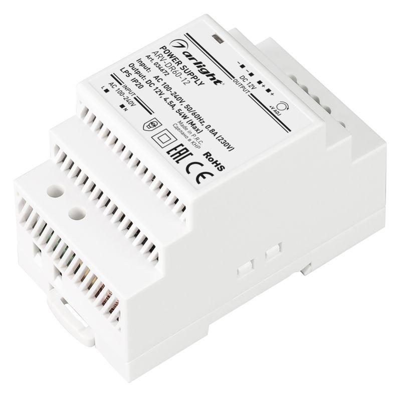 Блок питания ARV-DR60-12 (12V, 5A, 60W) (Arlight, IP20 DIN-рейка) (034672)