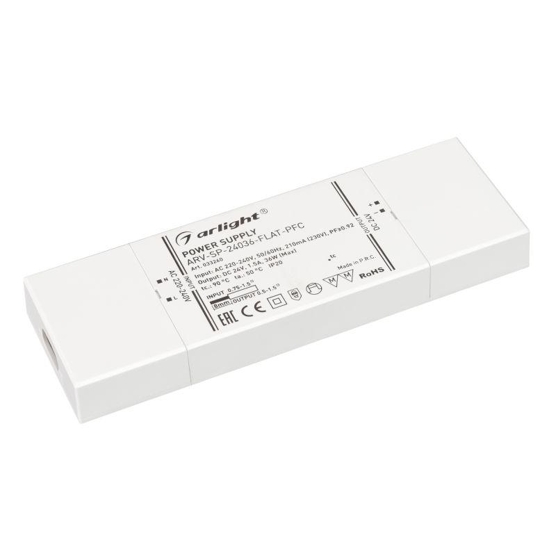 Блок питания ARV-SP-24036-FLAT-PFC (24V, 1.5A, 36W) (Arlight, IP20 Пластик, 5 лет) (033260)