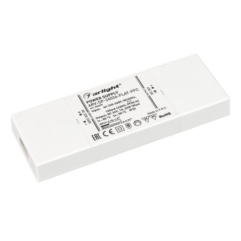 Блок питания ARV-SP-24024-FLAT-PFC (24V, 1A, 24W) (Arlight, IP20 Пластик, 5 лет) (033259)