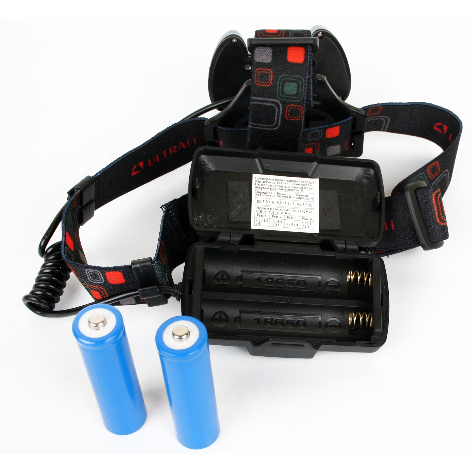 Ultraflash E1334 (фонарь налоб акк 3,7В, синий /черн, 3LED, 4 Ватт, фокус, 2 ак 4 реж, метал, бокс)