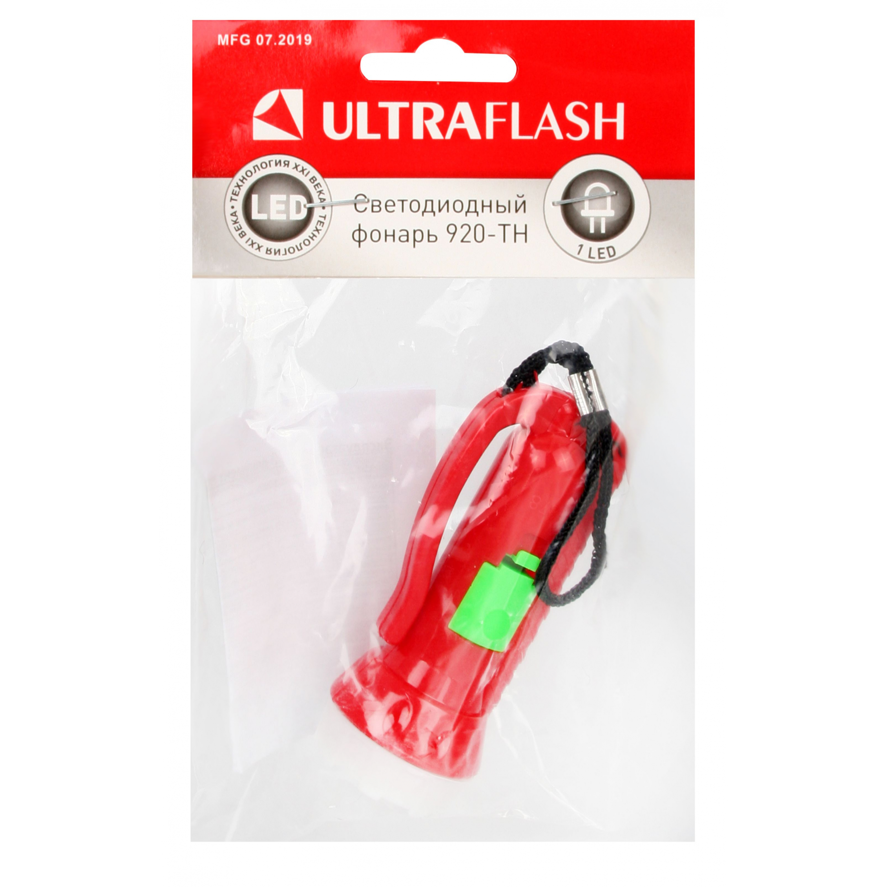 Ultraflash 920-TH (фонарь, красный, 1LED, линза, 1 реж, 3xAG3 в компл., пласт., блист - пакет)