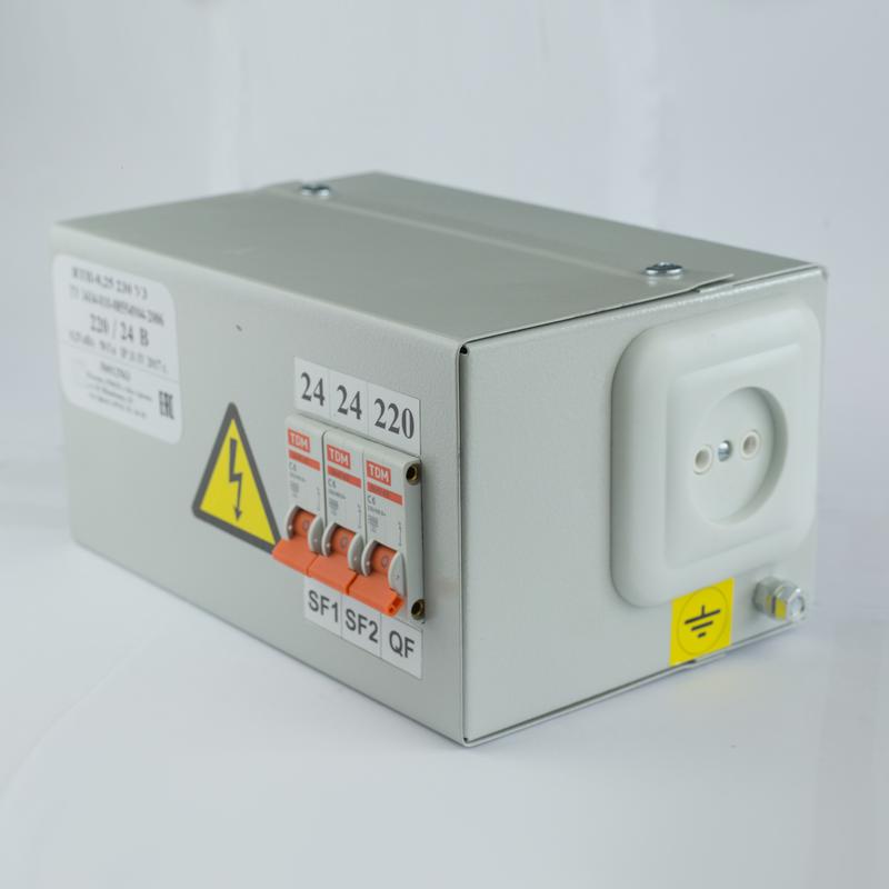 Ящик с понижающим трансформатором ЯТП 0.25 220/36В IP31 с тремя автоматами (ОС0000002367)